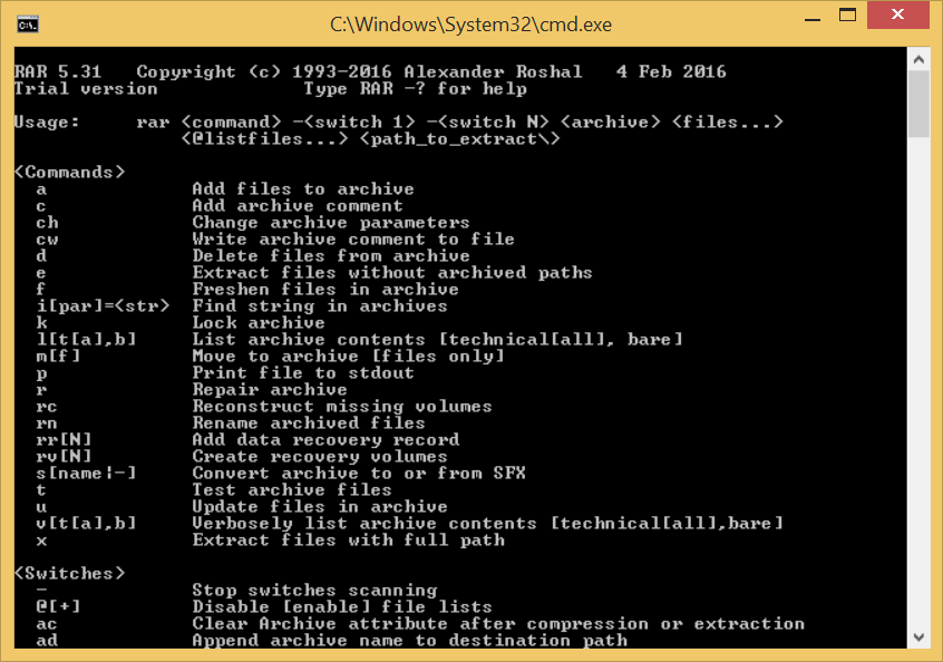 WinRAR Console's screenshot